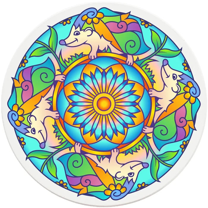 4" Round Ceramic Coasters - Mandala Hedgehog, 4/Box, 2/Case, 8 Pieces - Christmas by Krebs Wholesale