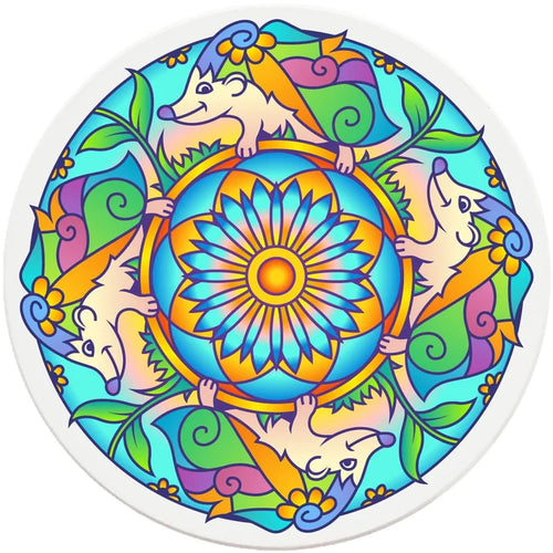 4" Round Ceramic Coasters - Mandala Hedgehog, 4/Box, 2/Case, 8 Pieces - Christmas by Krebs Wholesale