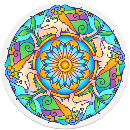 4" Round Ceramic Coasters - Mandala Hedgehog, 4/Box, 2/Case, 8 Pieces - Christmas by Krebs Wholesale