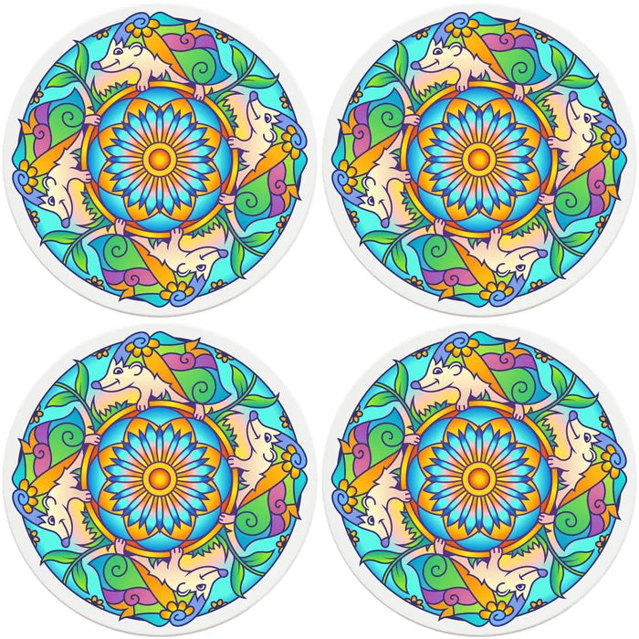 4" Round Ceramic Coasters - Mandala Hedgehog, 4/Box, 2/Case, 8 Pieces - Christmas by Krebs Wholesale