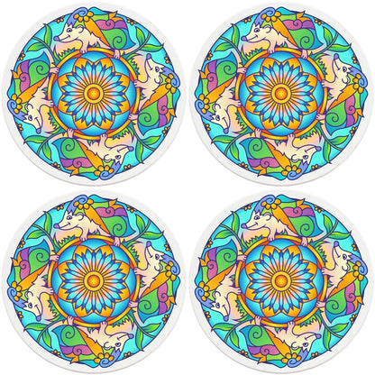 4" Round Ceramic Coasters - Mandala Hedgehog, 4/Box, 2/Case, 8 Pieces - Christmas by Krebs Wholesale
