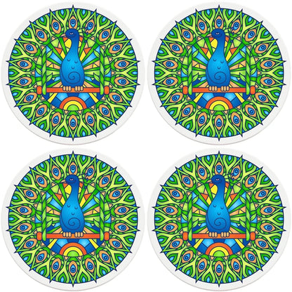 4" Round Ceramic Coasters - Mandala Peacock, 4/Box, 2/Case, 8 Pieces - Christmas by Krebs Wholesale