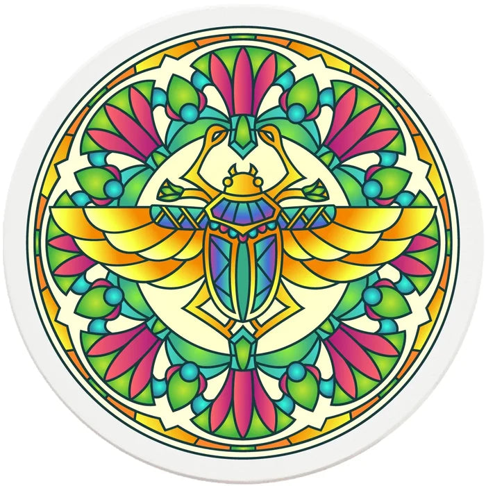 4" Round Ceramic Coasters - Mandala Scarab, 4/Box, 2/Case, 8 Pieces - Christmas by Krebs Wholesale