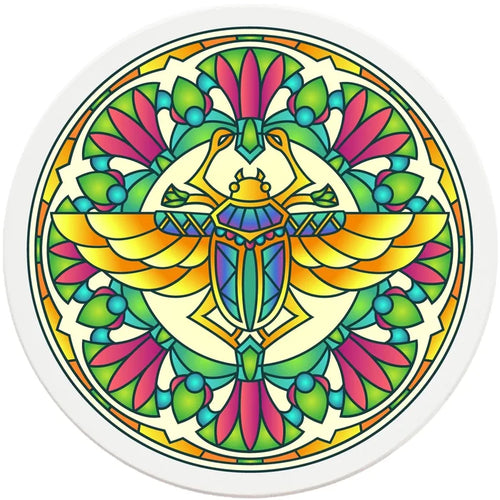 4" Round Ceramic Coasters - Mandala Scarab, 4/Box, 2/Case, 8 Pieces - Christmas by Krebs Wholesale
