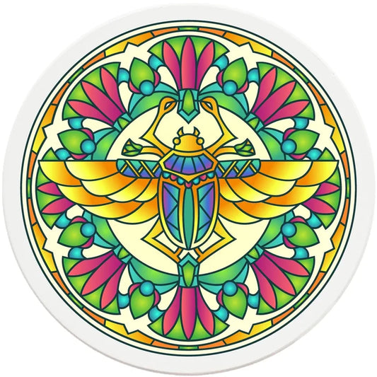 4" Round Ceramic Coasters - Mandala Scarab, 4/Box, 2/Case, 8 Pieces - Christmas by Krebs Wholesale