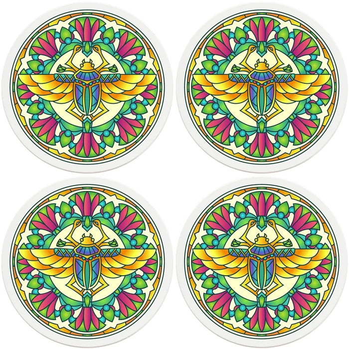 4" Round Ceramic Coasters - Mandala Scarab, 4/Box, 2/Case, 8 Pieces - Christmas by Krebs Wholesale