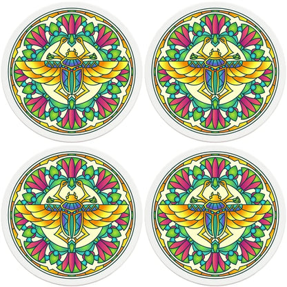 4" Round Ceramic Coasters - Mandala Scarab, 4/Box, 2/Case, 8 Pieces - Christmas by Krebs Wholesale