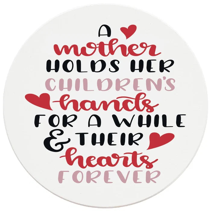 4" Round Ceramic Coasters - Mother Holds Her Childrens Hearts Forever, 4/Box, 2/Case, 8 Pieces - Christmas by Krebs Wholesale