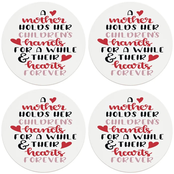4" Round Ceramic Coasters - Mother Holds Her Childrens Hearts Forever, 4/Box, 2/Case, 8 Pieces - Christmas by Krebs Wholesale