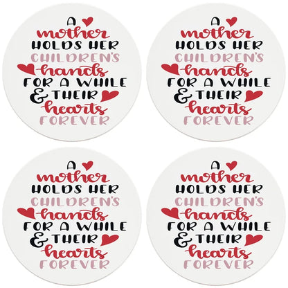4" Round Ceramic Coasters - Mother Holds Her Childrens Hearts Forever, 4/Box, 2/Case, 8 Pieces - Christmas by Krebs Wholesale
