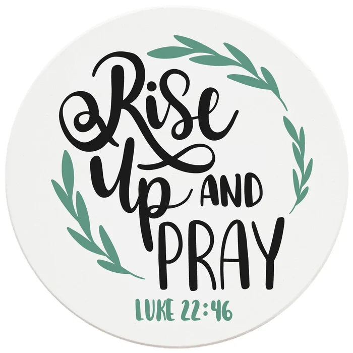 4" Round Ceramic Coasters - Rise Up And Pray, 4/Box, 2/Case, 8 Pieces - Christmas by Krebs Wholesale