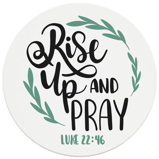 4" Round Ceramic Coasters - Rise Up And Pray, 4/Box, 2/Case, 8 Pieces - Christmas by Krebs Wholesale