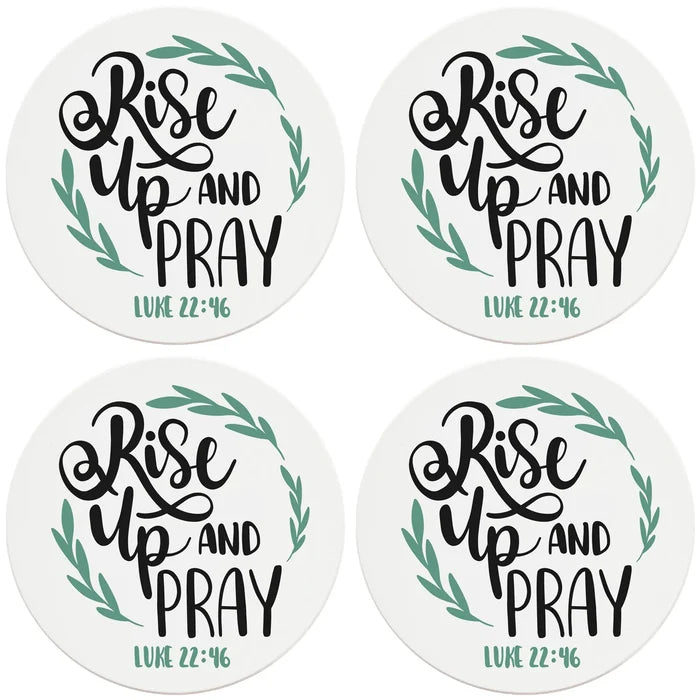 4" Round Ceramic Coasters - Rise Up And Pray, 4/Box, 2/Case, 8 Pieces - Christmas by Krebs Wholesale