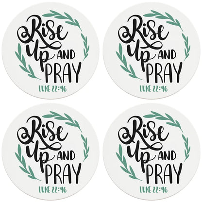 4" Round Ceramic Coasters - Rise Up And Pray, 4/Box, 2/Case, 8 Pieces - Christmas by Krebs Wholesale