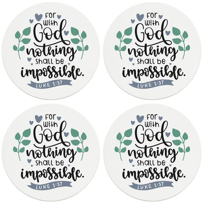 4" Round Ceramic Coasters - With God Nothing Is Impossible, 4/Box, 2/Case, 8 Pieces - Christmas by Krebs Wholesale