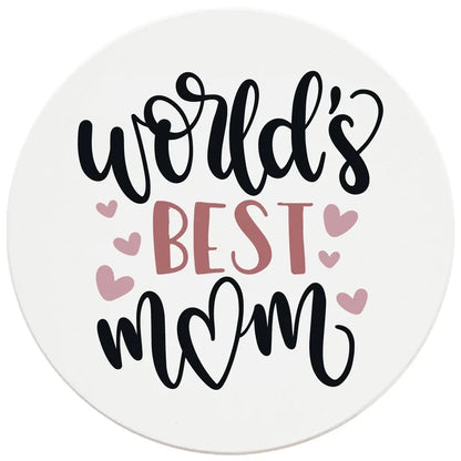 4" Round Ceramic Coasters - World's Best Mom, 4/Box, 2/Case, 8 Pieces - Christmas by Krebs Wholesale