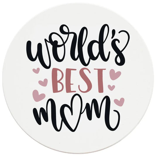4" Round Ceramic Coasters - World's Best Mom, 4/Box, 2/Case, 8 Pieces - Christmas by Krebs Wholesale