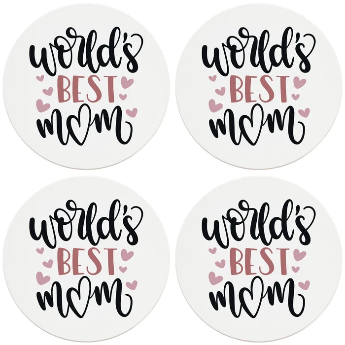 4" Round Ceramic Coasters - World's Best Mom, 4/Box, 2/Case, 8 Pieces - Christmas by Krebs Wholesale
