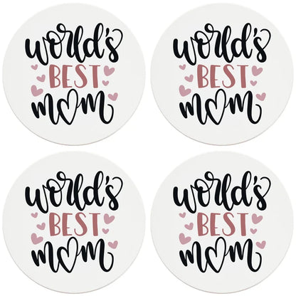 4" Round Ceramic Coasters - World's Best Mom, 4/Box, 2/Case, 8 Pieces - Christmas by Krebs Wholesale