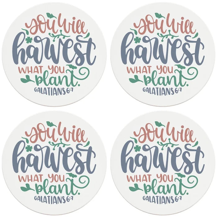 4" Round Ceramic Coasters - You Will Harvest What You Plant, 4/Box, 2/Case, 8 Pieces - Christmas by Krebs Wholesale