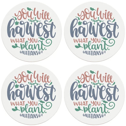 4" Round Ceramic Coasters - You Will Harvest What You Plant, 4/Box, 2/Case, 8 Pieces - Christmas by Krebs Wholesale