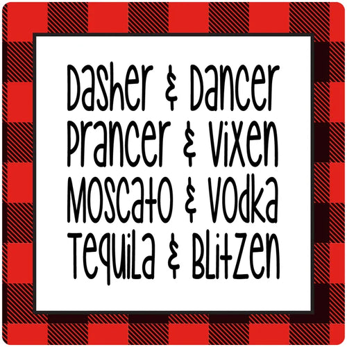 4" Square Cermaic Christmas Humor Coaster Set, Dasher & Dancer, 2 Sets of 4, 8 Pieces - Christmas by Krebs Wholesale