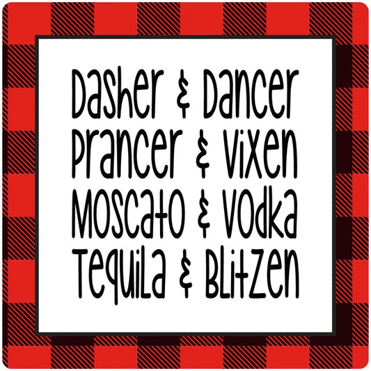 4" Square Cermaic Christmas Humor Coaster Set, Dasher & Dancer, 2 Sets of 4, 8 Pieces - Christmas by Krebs Wholesale