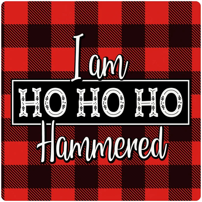 4" Square Cermaic Christmas Humor Coaster Set, I Am HoHoHo Hammered, 2 Sets of 4, 8 Pieces - Christmas by Krebs Wholesale