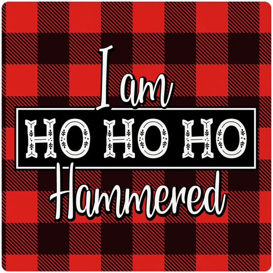 4" Square Cermaic Christmas Humor Coaster Set, I Am HoHoHo Hammered, 2 Sets of 4, 8 Pieces - Christmas by Krebs Wholesale