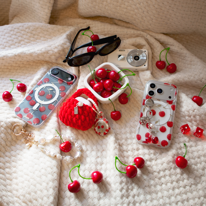 Adhesive Phone Hooks with Charms - Red Cherry