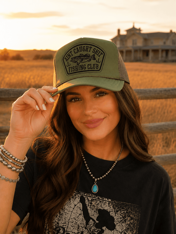 Aint Caught Shit Fishing Club Trucker HatOlive