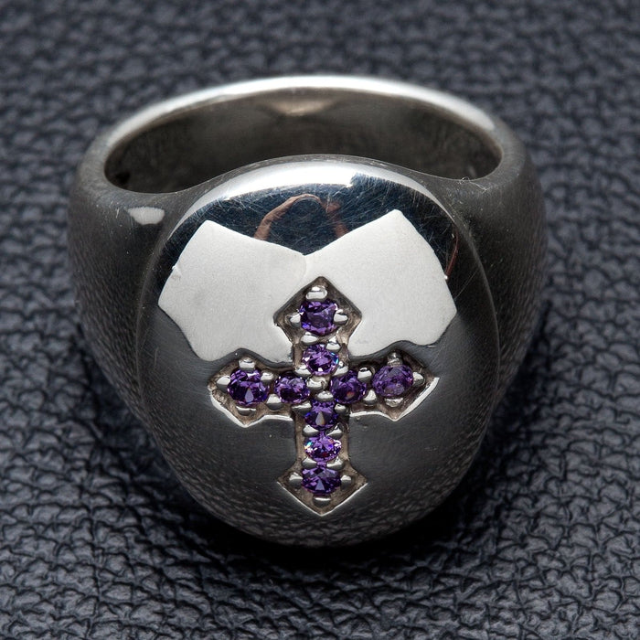 Amethyst cross sterling silver ring — Top front view