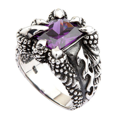 The sterling silver purple amethyst claw ring, isolated on a white background.