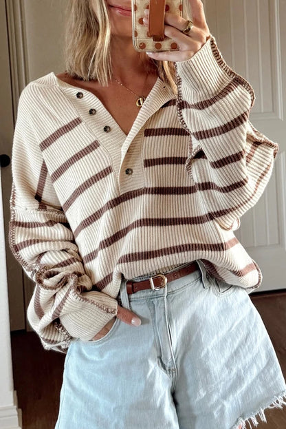 Anya Brown Stripe Drop Shoulder Sweater