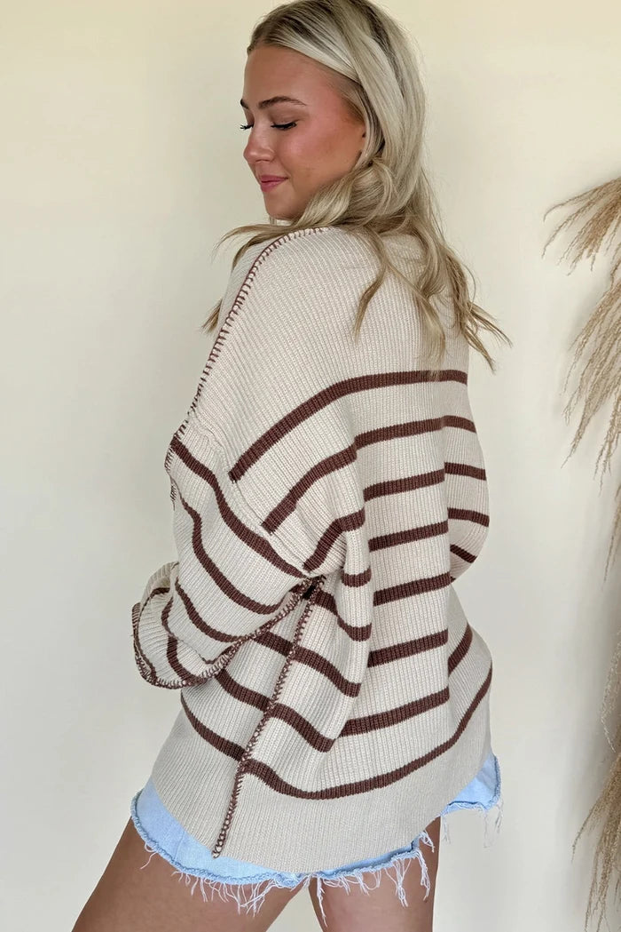 Anya Brown Stripe Drop Shoulder Sweater