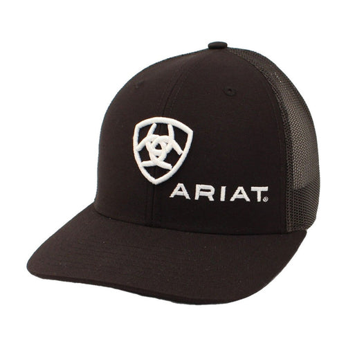 Ariat men's shield logo cap in black with embroidered front logo