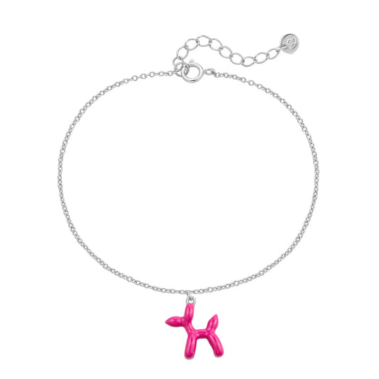 Armband BALLON-HUND silber Emaille pink