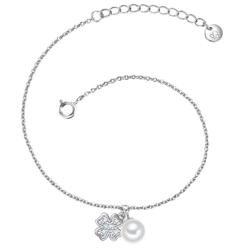 Armband KLEEBLATT mit Zirkonia/Süßwasser-Zuchtperle silber