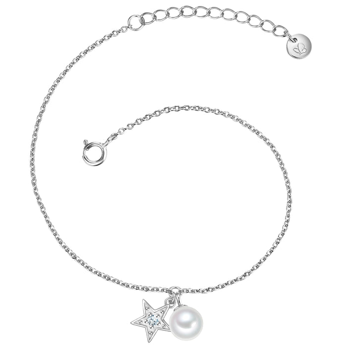 Armband STERN mit Zirkonia/Süßwasser-Zuchtperle silber