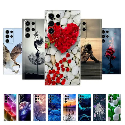 a group of different pictures of a bird and flowers on a phone case