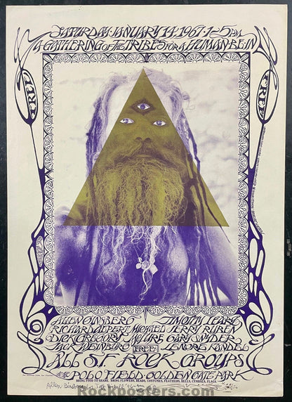 AUCTION - AOR 2.217 - Human Be-In - Allen Ginsberg & Stanley Mouse SIGNED - 1967 Poster - Excellent