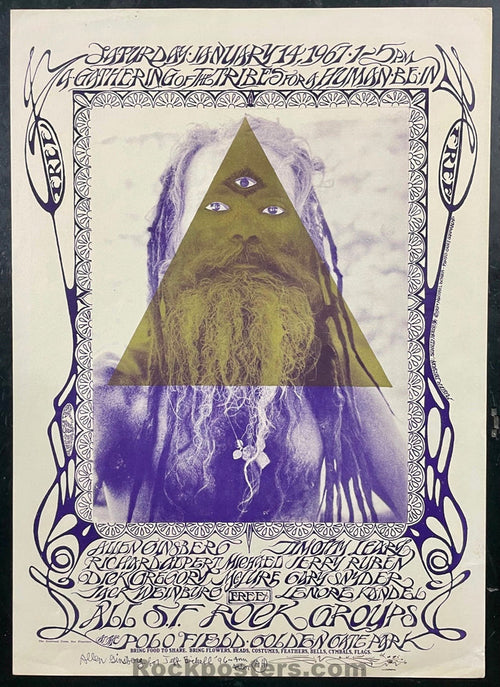 AUCTION - AOR 2.217 - Human Be-In - Allen Ginsberg & Stanley Mouse SIGNED - 1967 Poster - Excellent
