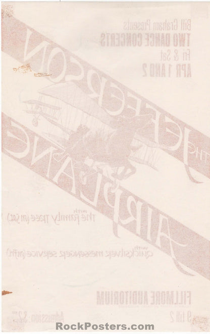 AUCTION - BG-1A - Jefferson Airplane - Quicksilver Messenger - Peter Bailey - 1966 Handbill - Fillmore Auditorium - Excellent