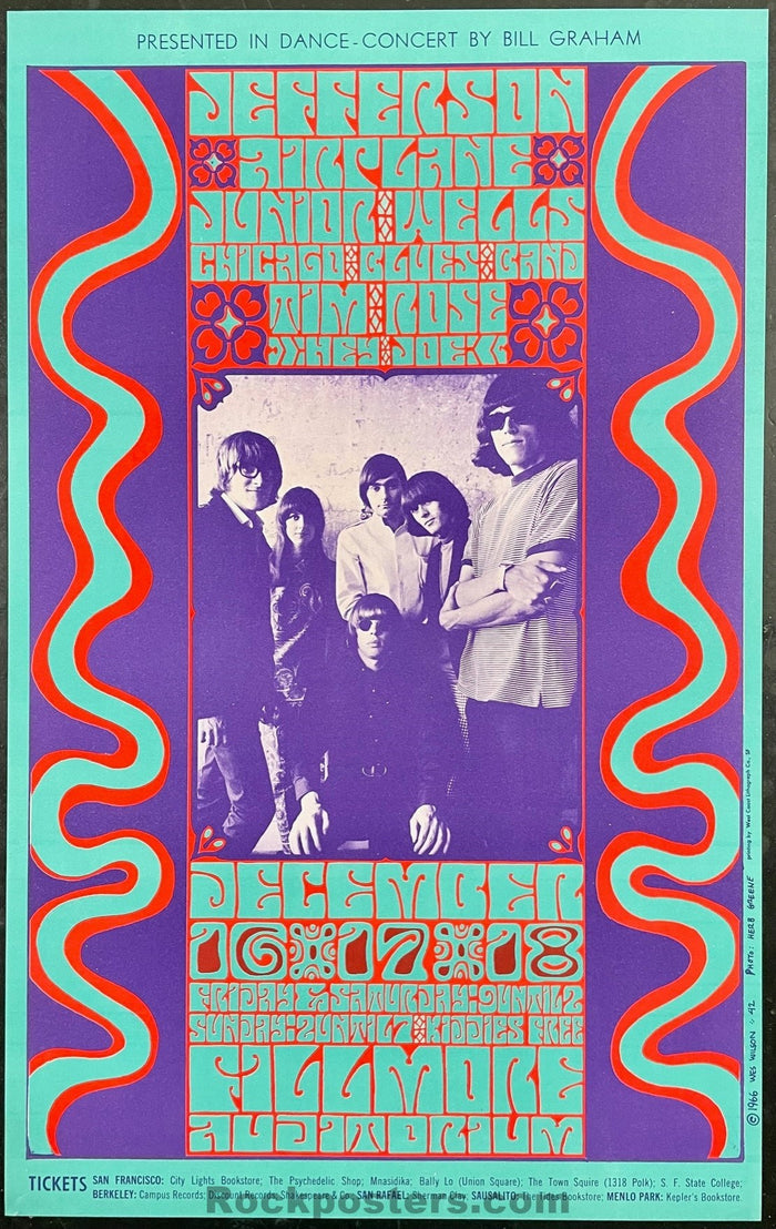 AUCTION - BG-42 - Jefferson Airplane - Wes Wilson - 1966 Poster - Fillmore Auditorium - Near Mint Minus