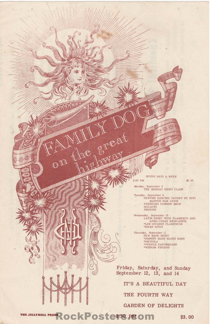 AUCTION - Family Dog - It's a Beautiful Day - 1969 Handbill - Great Highway - Excellent