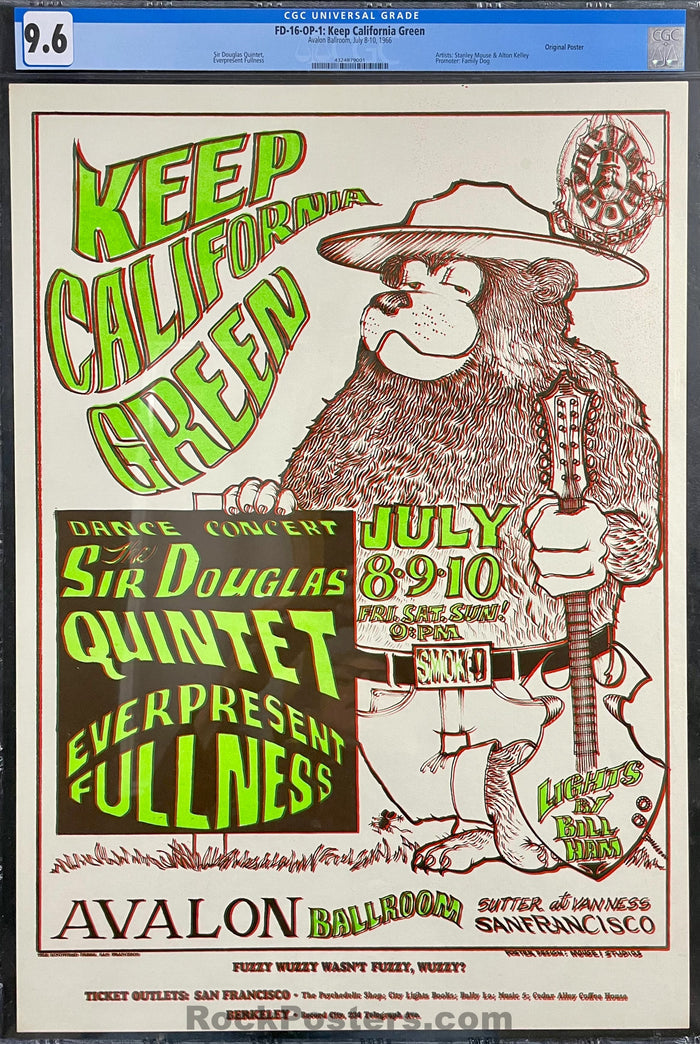 AUCTION - FD-16 - Sir Douglas Quintet - Mouse & Kelley - 1966 Poster - Avalon Ballroom - CGC Graded 9.6 - SF Rock Posters & Collectibles