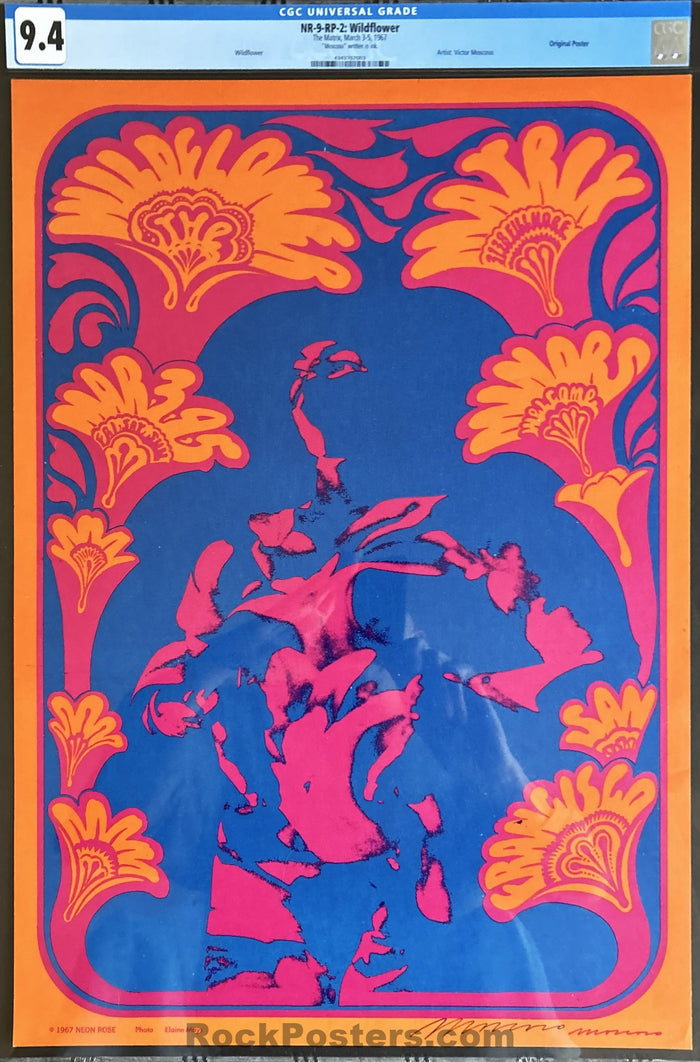 AUCTION - Neon Rose 9-RP-2 - Wildflower - Victor Moscoso  Signed - 1967 Poster - The Matrix - CGC Graded 9.4