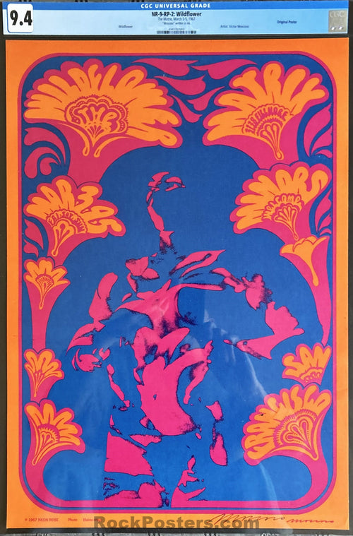 AUCTION - Neon Rose 9-RP-2 - Wildflower - Victor Moscoso  Signed - 1967 Poster - The Matrix - CGC Graded 9.4