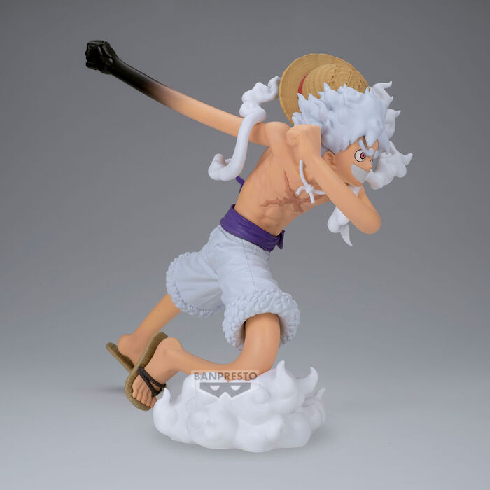 Action figure of a character with white hair and a hat on a gray background