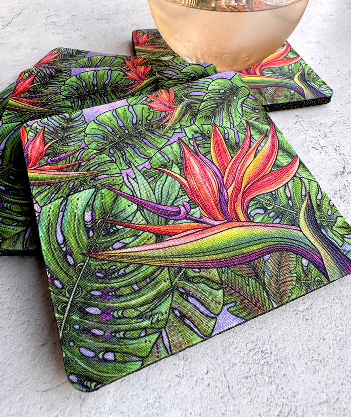 Bird of Paradise with Monstera Coaster